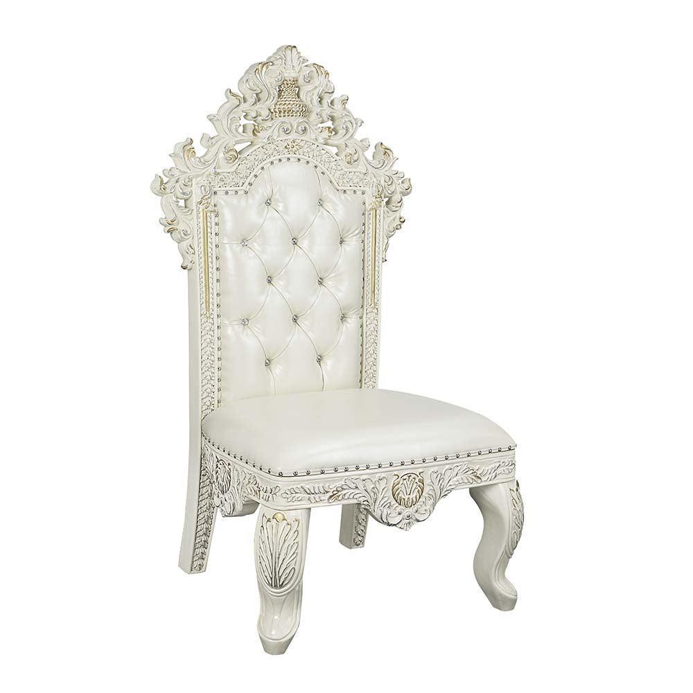 ACME Adara Side Chair (Set-2), White PU & Antique White Finish FredCo