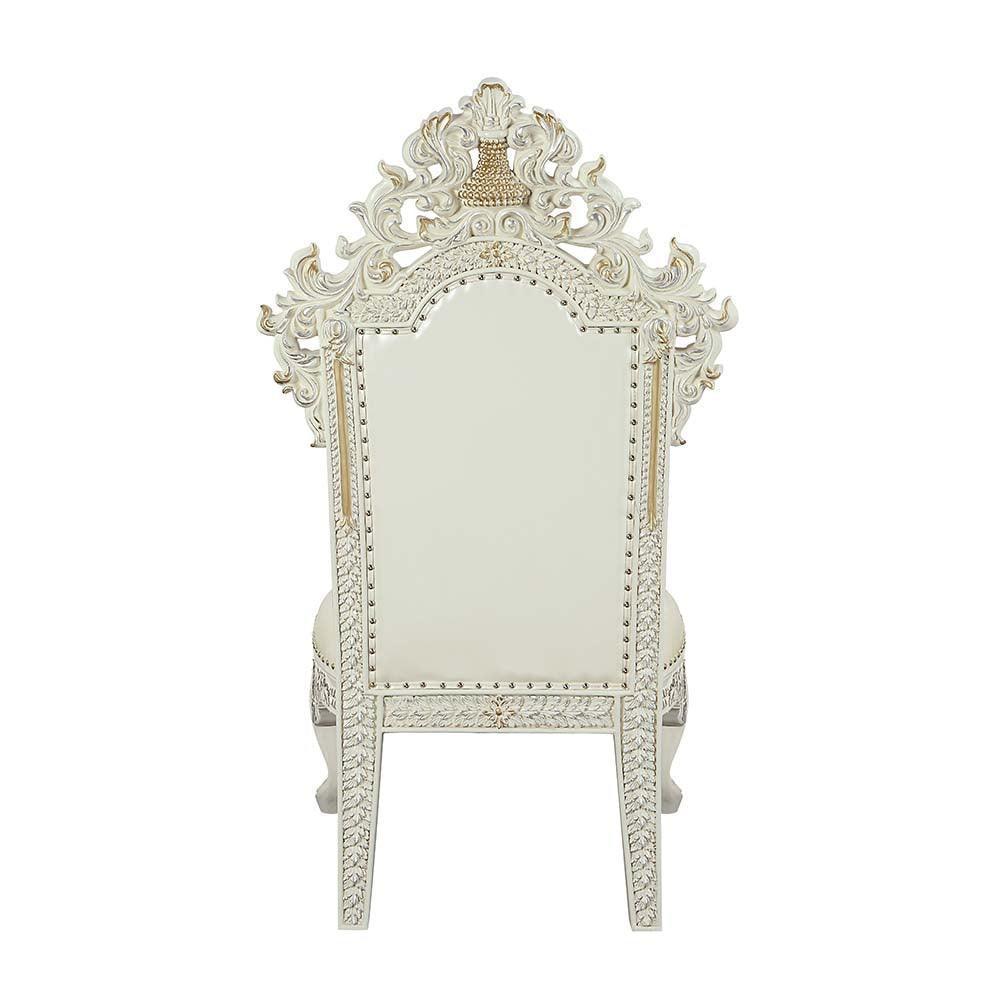 ACME Adara Side Chair (Set-2), White PU & Antique White Finish FredCo