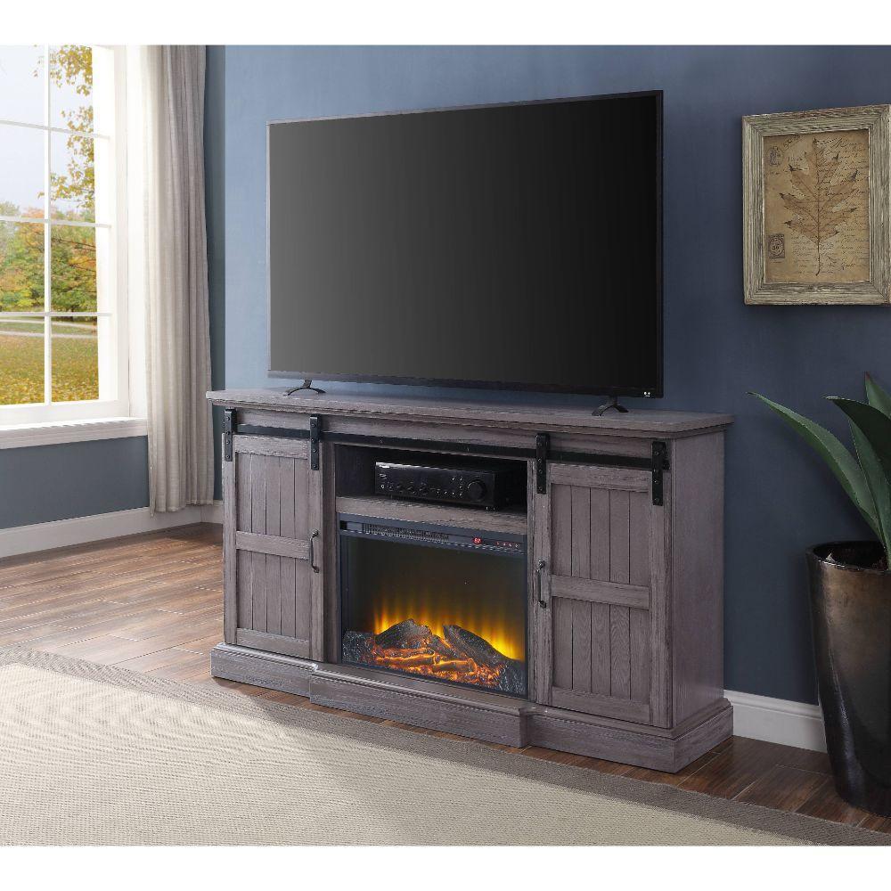 ACME Admon TV Stand w/Fireplace, Gray Oak FredCo