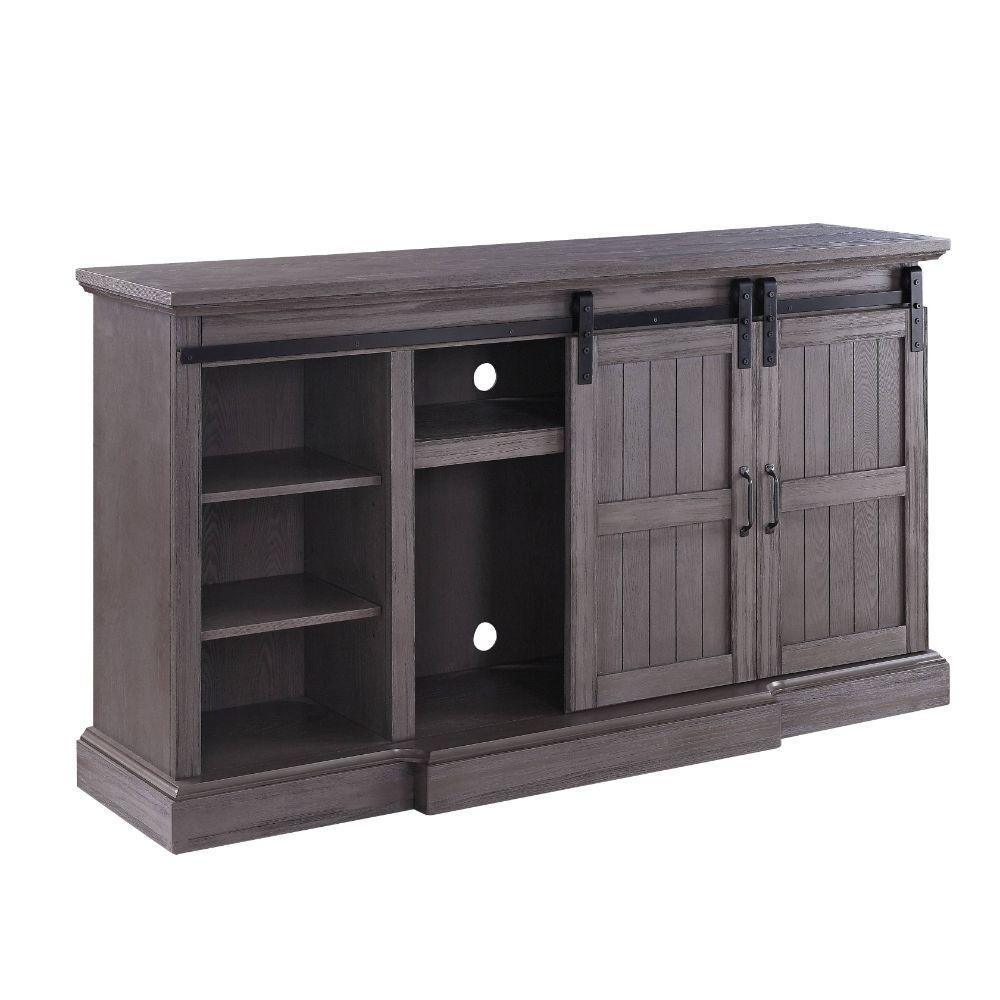 ACME Admon TV Stand w/Fireplace, Gray Oak FredCo