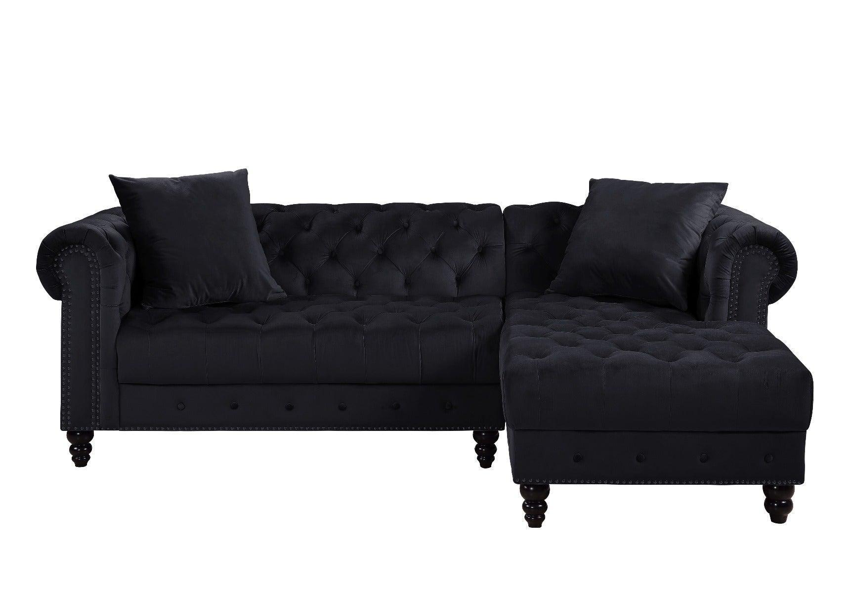 ACME Adnelis Sectional Sofa w/2 Pillows, Black Velvet FredCo