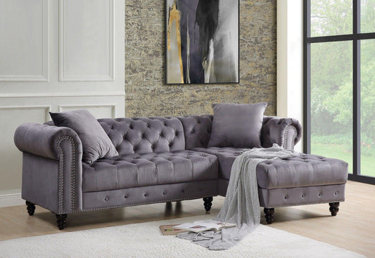 ACME Adnelis Sectional Sofa w/2 Pillows, Gray Velvet FredCo