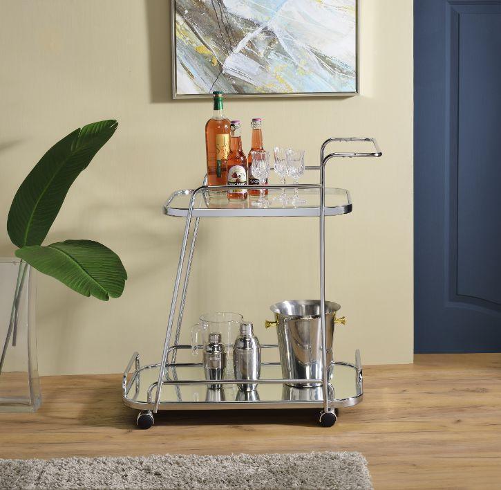 ACME Aegis Serving Cart, Clear Glass & Chrome Finish FredCo