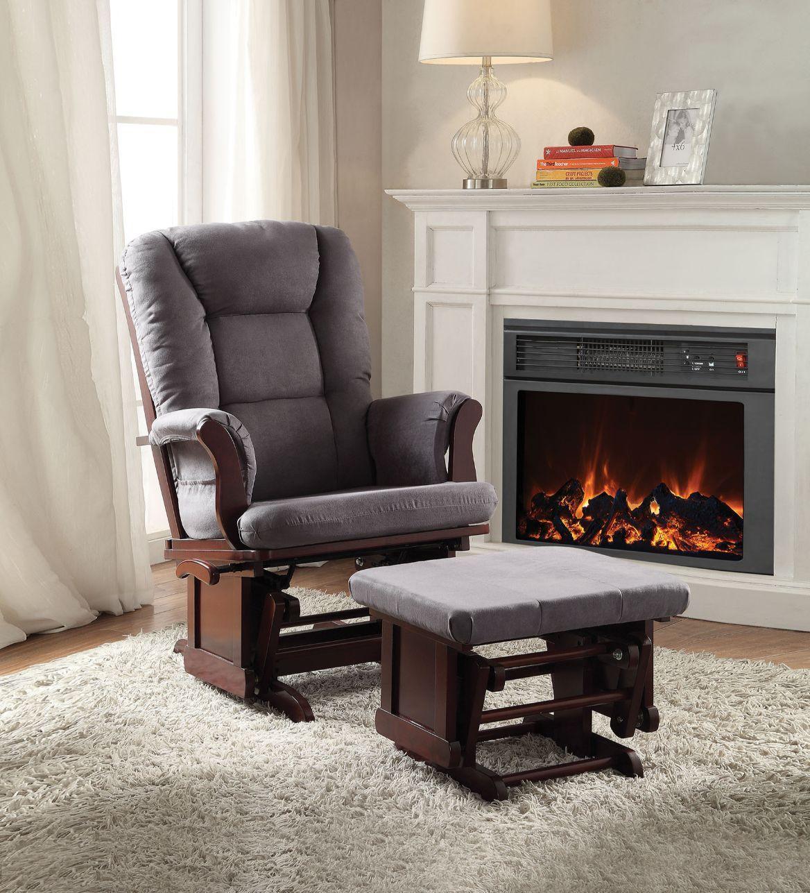 ACME Aeron 2Pc Pack Glider Chair & Ottoman, Gray Mfb & Cherry FredCo