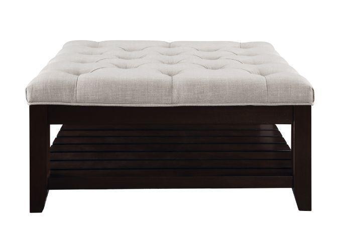 ACME Aizen Cocktail Ottoman, Beige Fabric & Espresso Finish FredCo