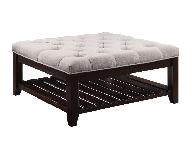ACME Aizen Cocktail Ottoman, Beige Fabric & Espresso Finish FredCo