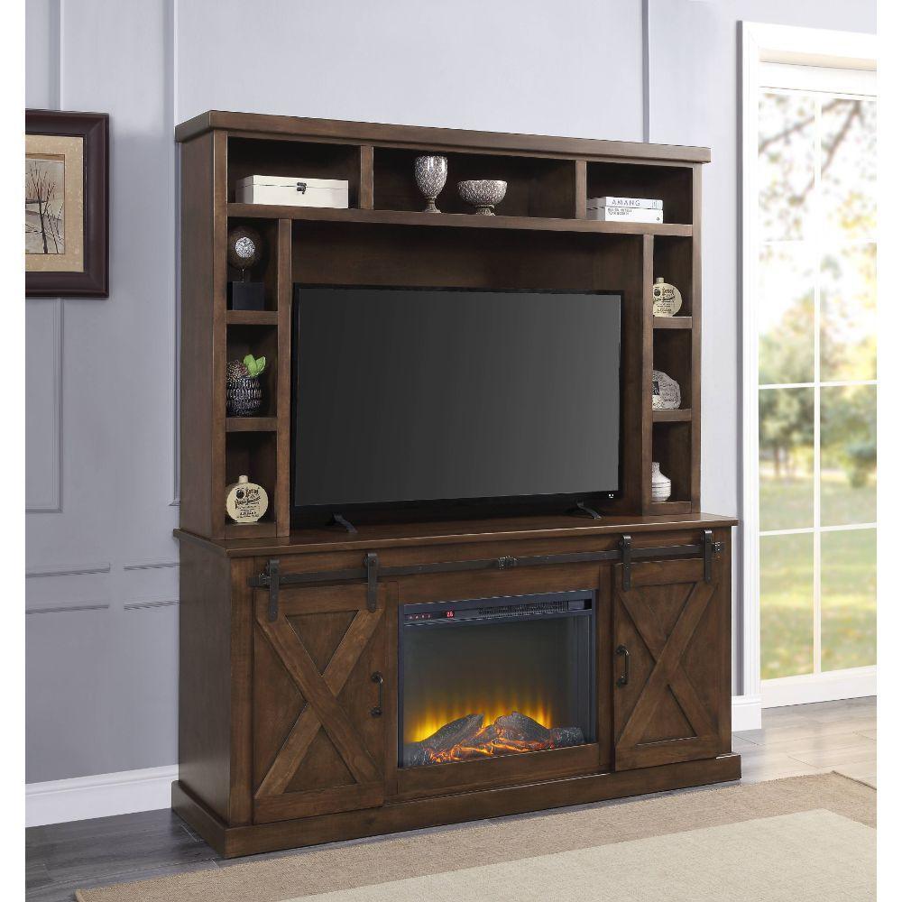 ACME Aksel Entertainment Center w/Fireplace, Walnut FredCo