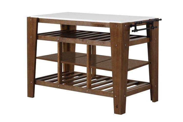 ACME Alaroa Kitchen Island , Marble Top & Rustic Brown Finish FredCo