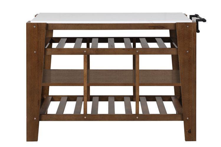 ACME Alaroa Kitchen Island , Marble Top & Rustic Brown Finish FredCo