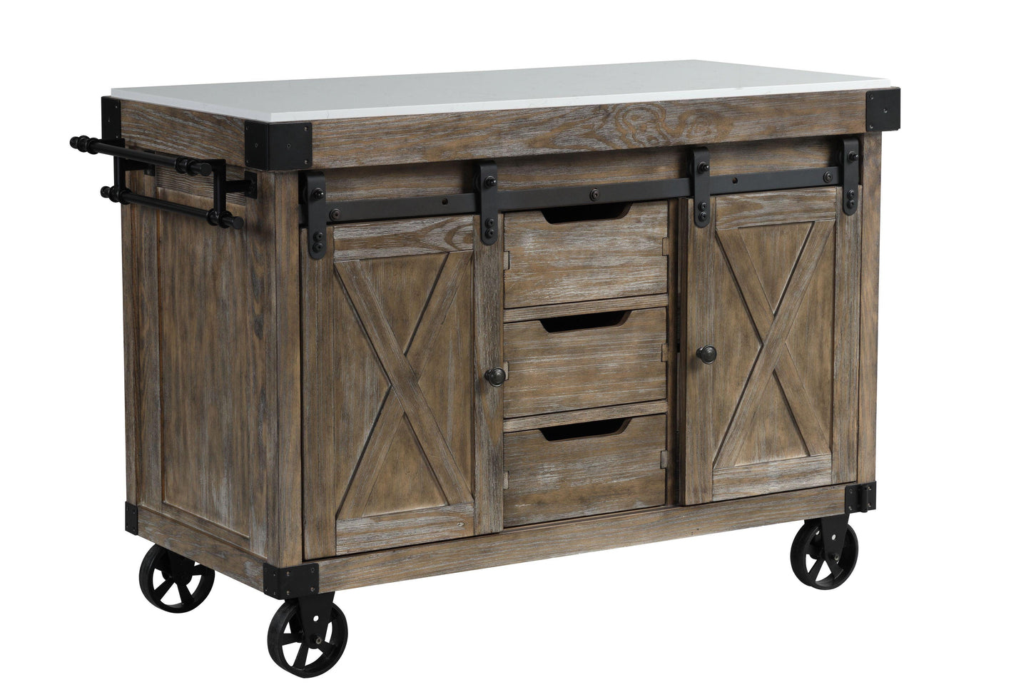 ACME Alforvott Kitchen Island, Marble & Weathered Gray Finish FredCo