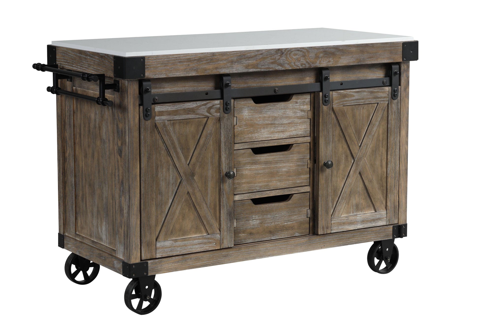 ACME Alforvott Kitchen Island, Marble & Weathered Gray Finish FredCo