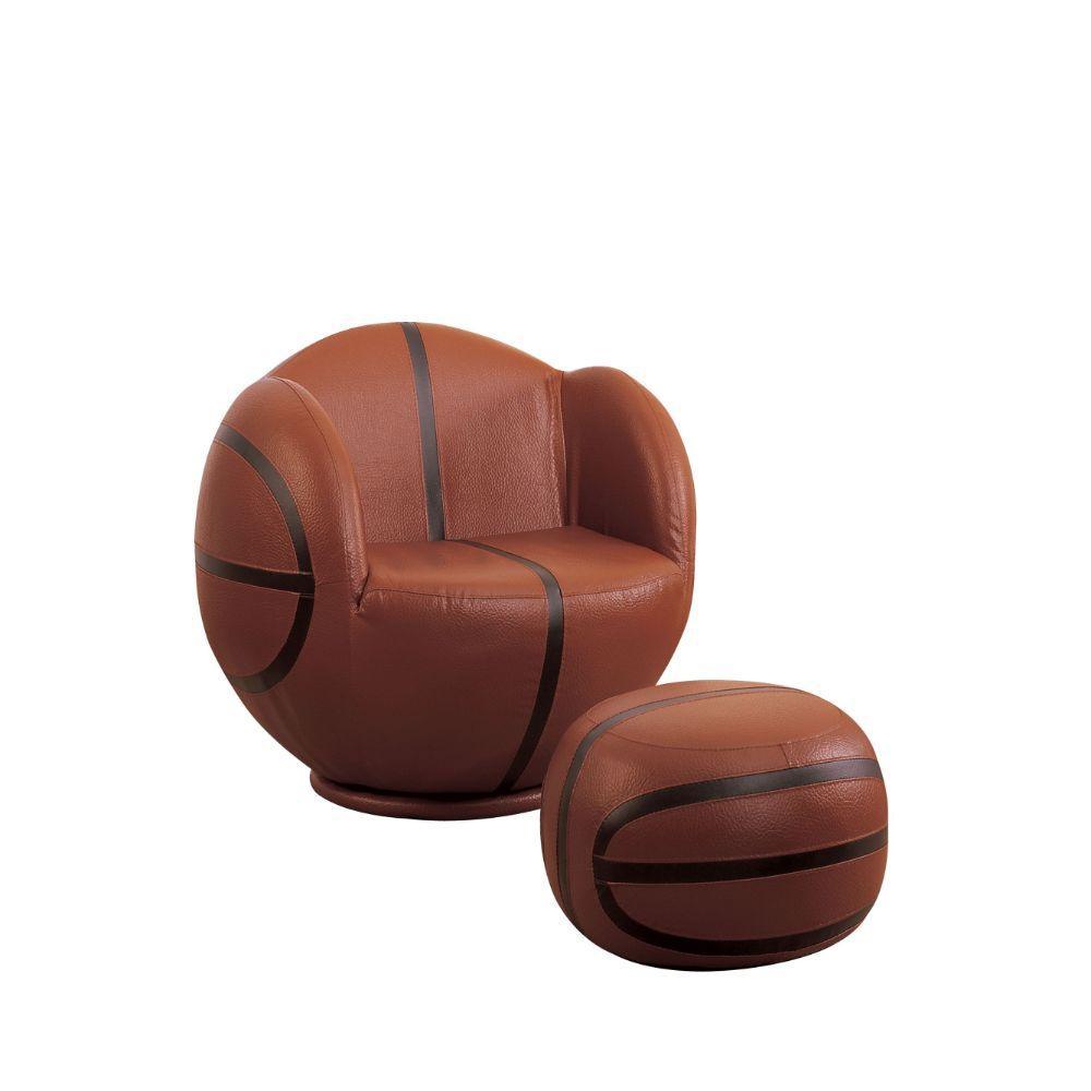 ACME All Star 2Pc Pack Chair & Ottoman, Basketball: Brown & Black FredCo