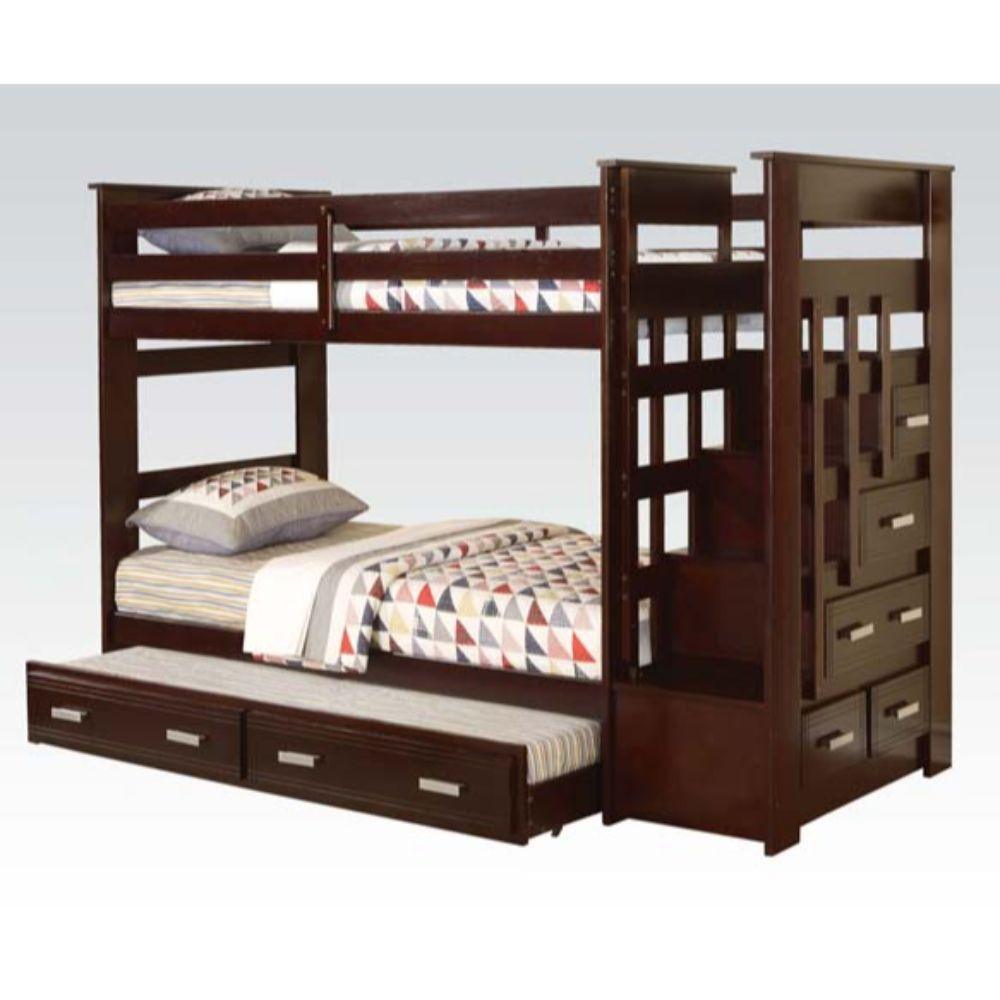 ACME Allentown Twin/Twin Bunk Bed w/Storage Ladder & Trundle, Espresso 10170W FredCo