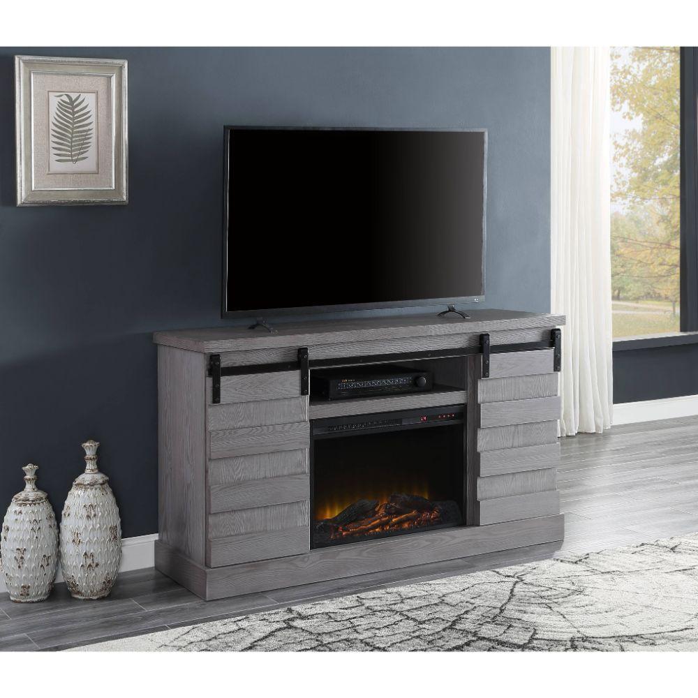 ACME Amrita TV Stand w/Fireplace, Gray Oak FredCo
