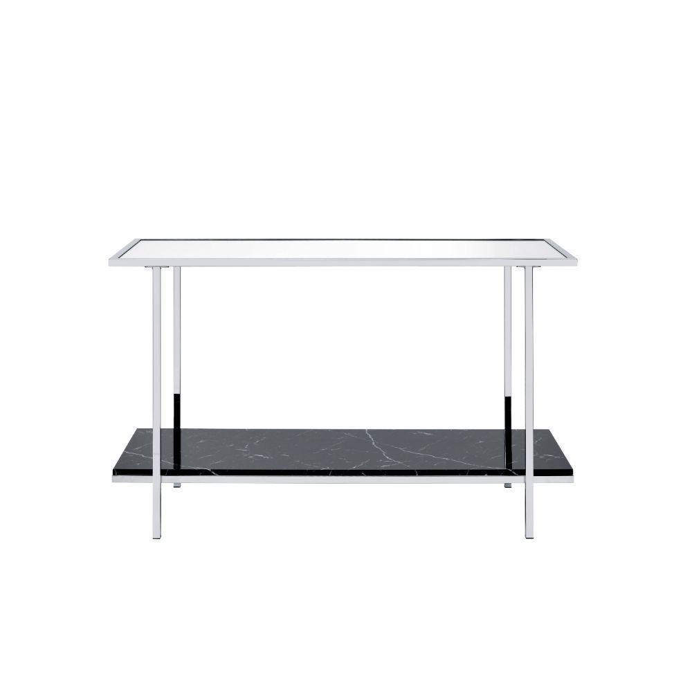 ACME Angwin Console Table, Mirrored, Faux Marble & Chrome FredCo