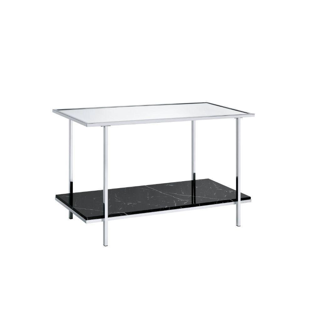 ACME Angwin Console Table, Mirrored, Faux Marble & Chrome FredCo