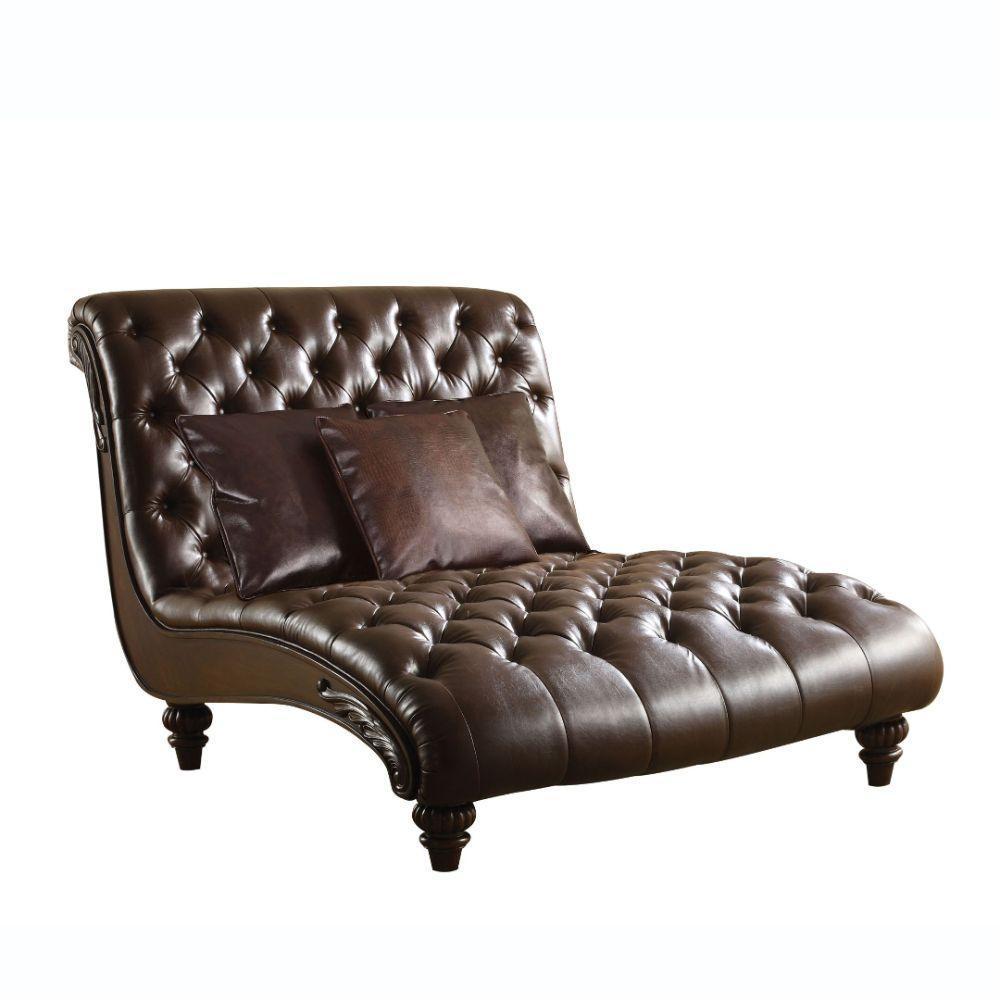 ACME Anondale Chaise w/3Pillows, 2-Tone Brown PU FredCo