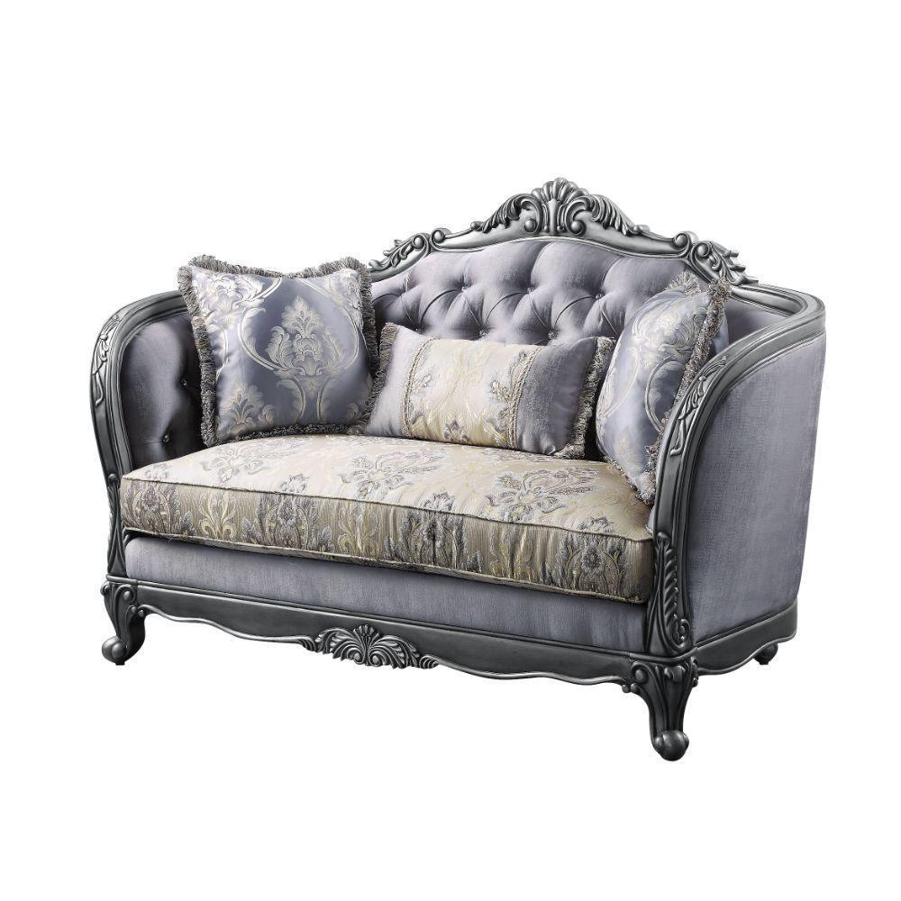 ACME Ariadne Loveseat w/3 Pillows, Fabric & Platinum FredCo