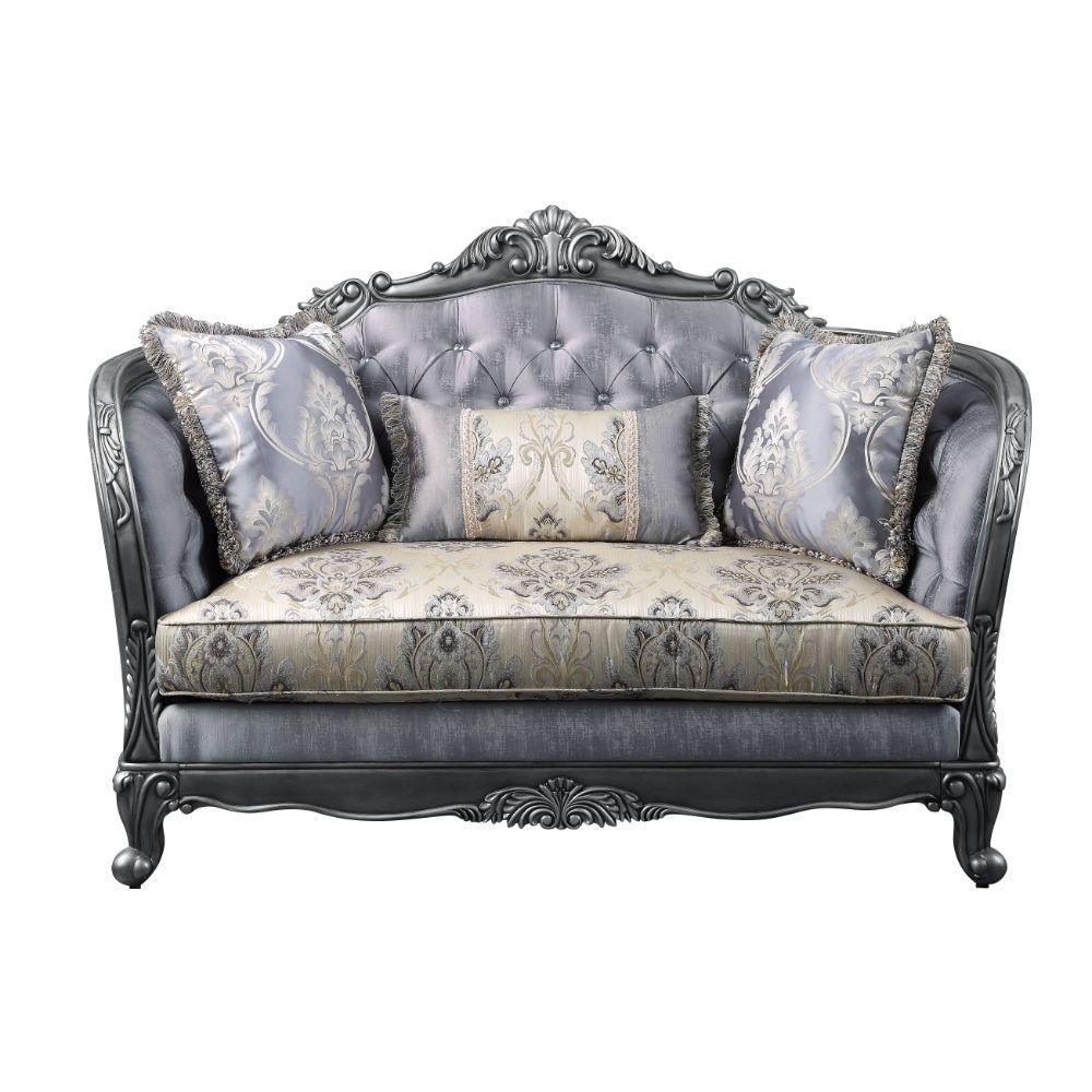 ACME Ariadne Loveseat w/3 Pillows, Fabric & Platinum FredCo