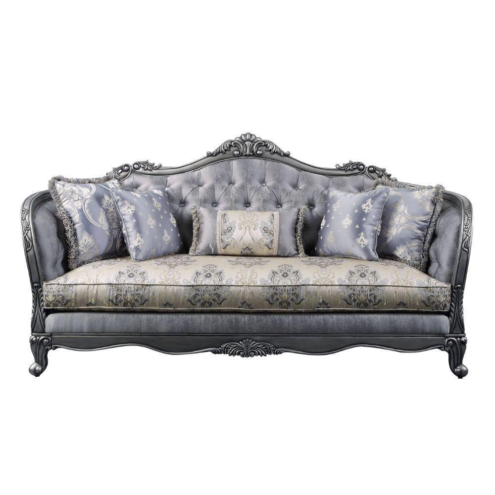 ACME Ariadne Sofa w/5 Pillows, Fabric & Platinum FredCo