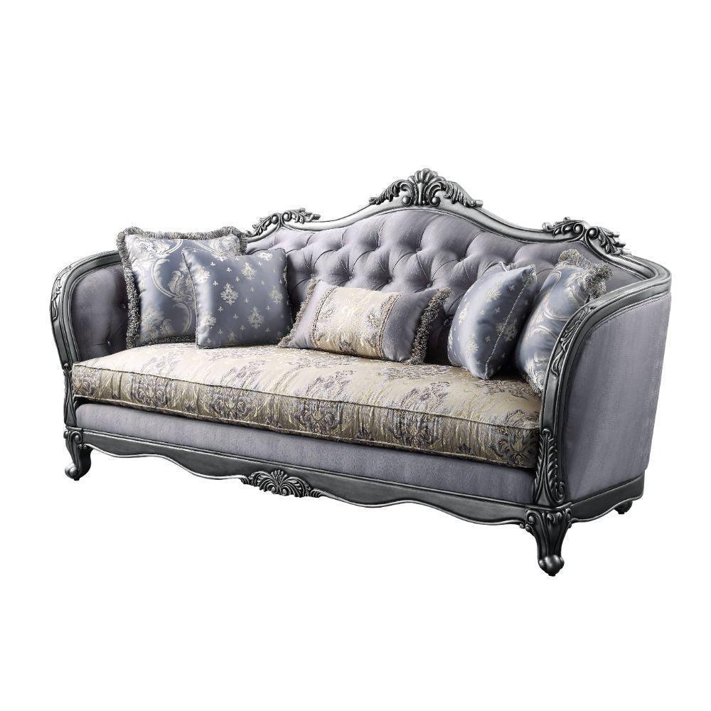 ACME Ariadne Sofa w/5 Pillows, Fabric & Platinum FredCo