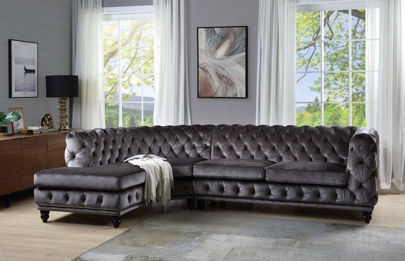 ACME Atesis Sectional Sofa , Dark Brown Velvet FredCo
