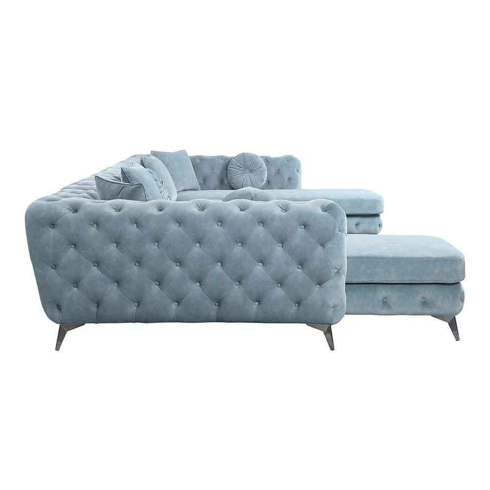 ACME Atronia Sectional Sofa w/7 Pillows, Deep Green Fabric FredCo