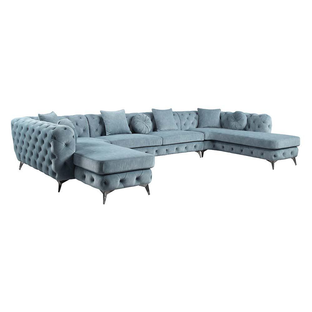 ACME Atronia Sectional Sofa w/7 Pillows, Deep Green Fabric FredCo
