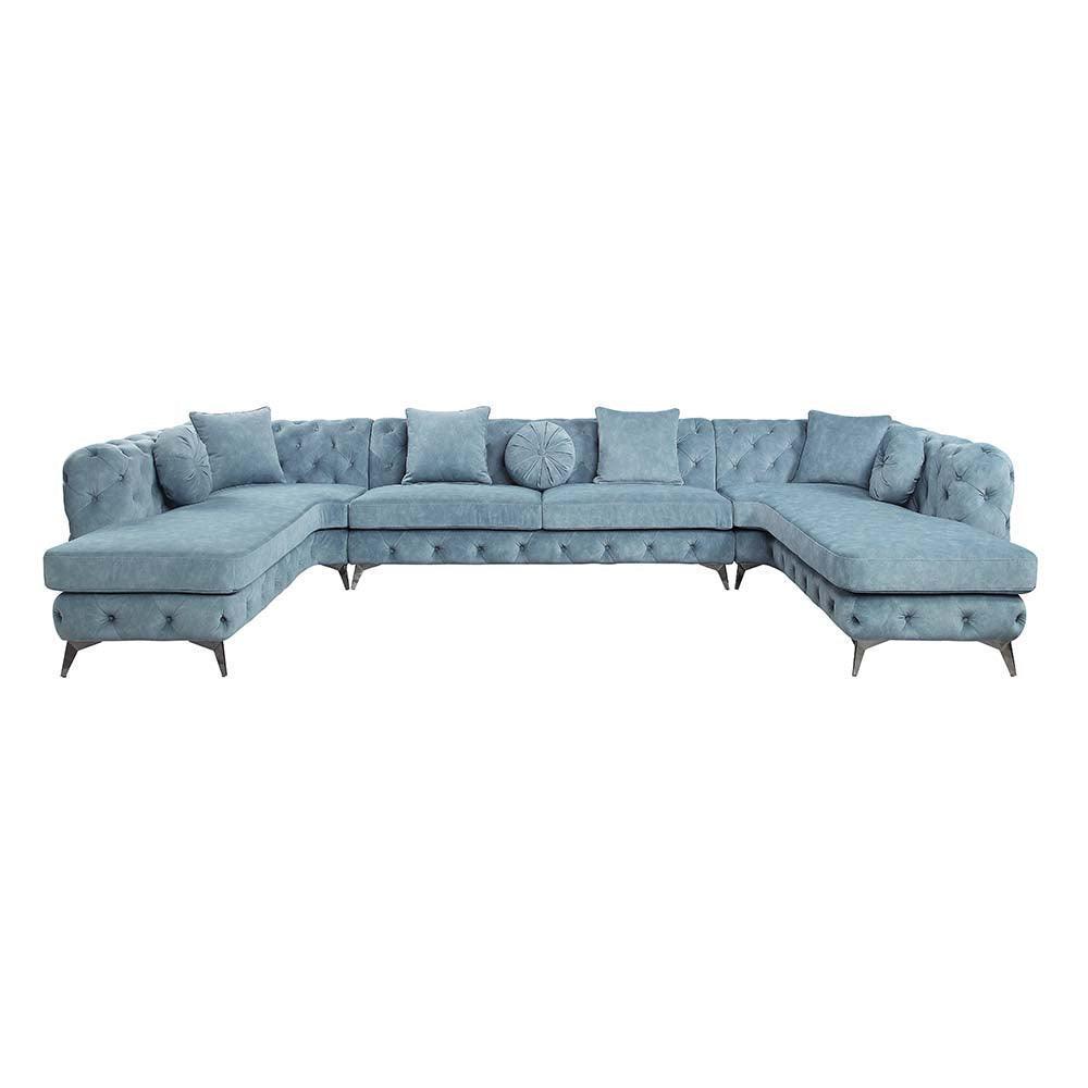 ACME Atronia Sectional Sofa w/7 Pillows, Deep Green Fabric FredCo
