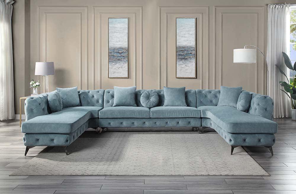 ACME Atronia Sectional Sofa w/7 Pillows, Deep Green Fabric FredCo