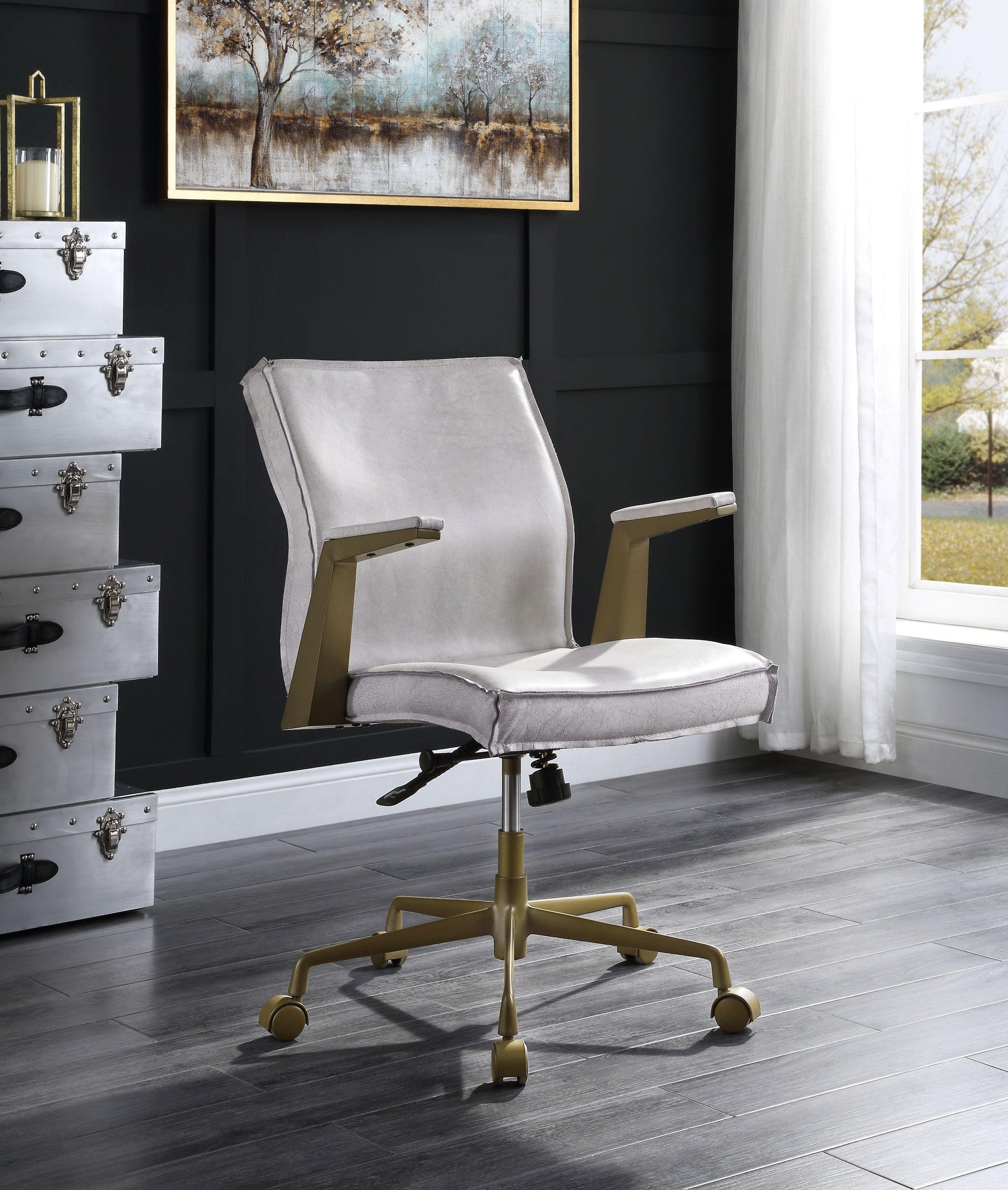 ACME Attica Executive Office Chair, Vintage White Top Grain Leather FredCo
