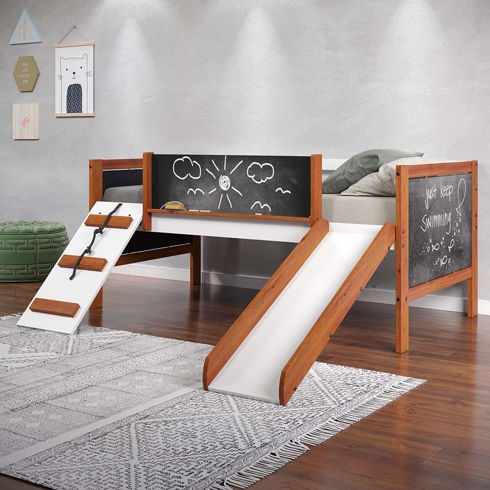 ACME Aurea Twin Loft Bed w/Slide, Cherry Oak & White Finish FredCo