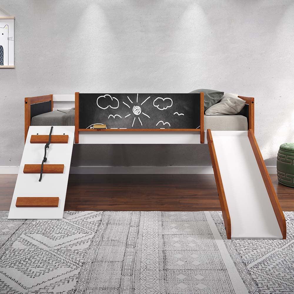 ACME Aurea Twin Loft Bed w/Slide, Cherry Oak & White Finish FredCo