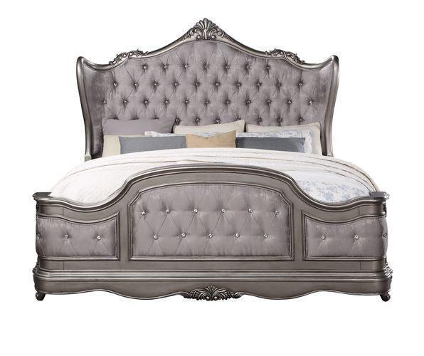 ACME Ausonia Queen Bed , Antique Platinum Finish FredCo