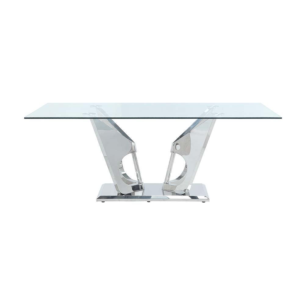 ACME Azriel Dining Table, Clear Glass & Mirrored Silver Finish FredCo