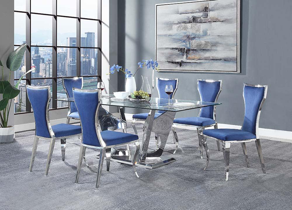 ACME Azriel Dining Table, Clear Glass & Mirrored Silver Finish FredCo