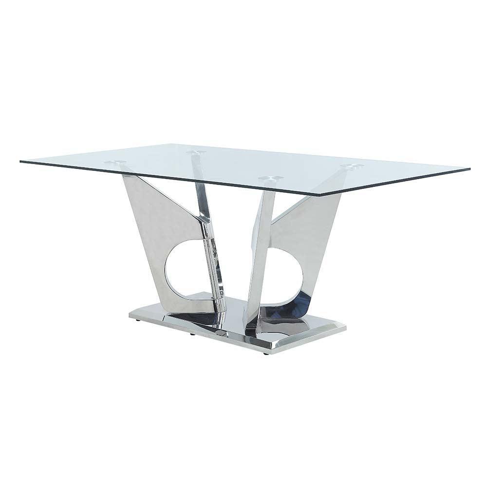 ACME Azriel Dining Table, Clear Glass & Mirrored Silver Finish FredCo