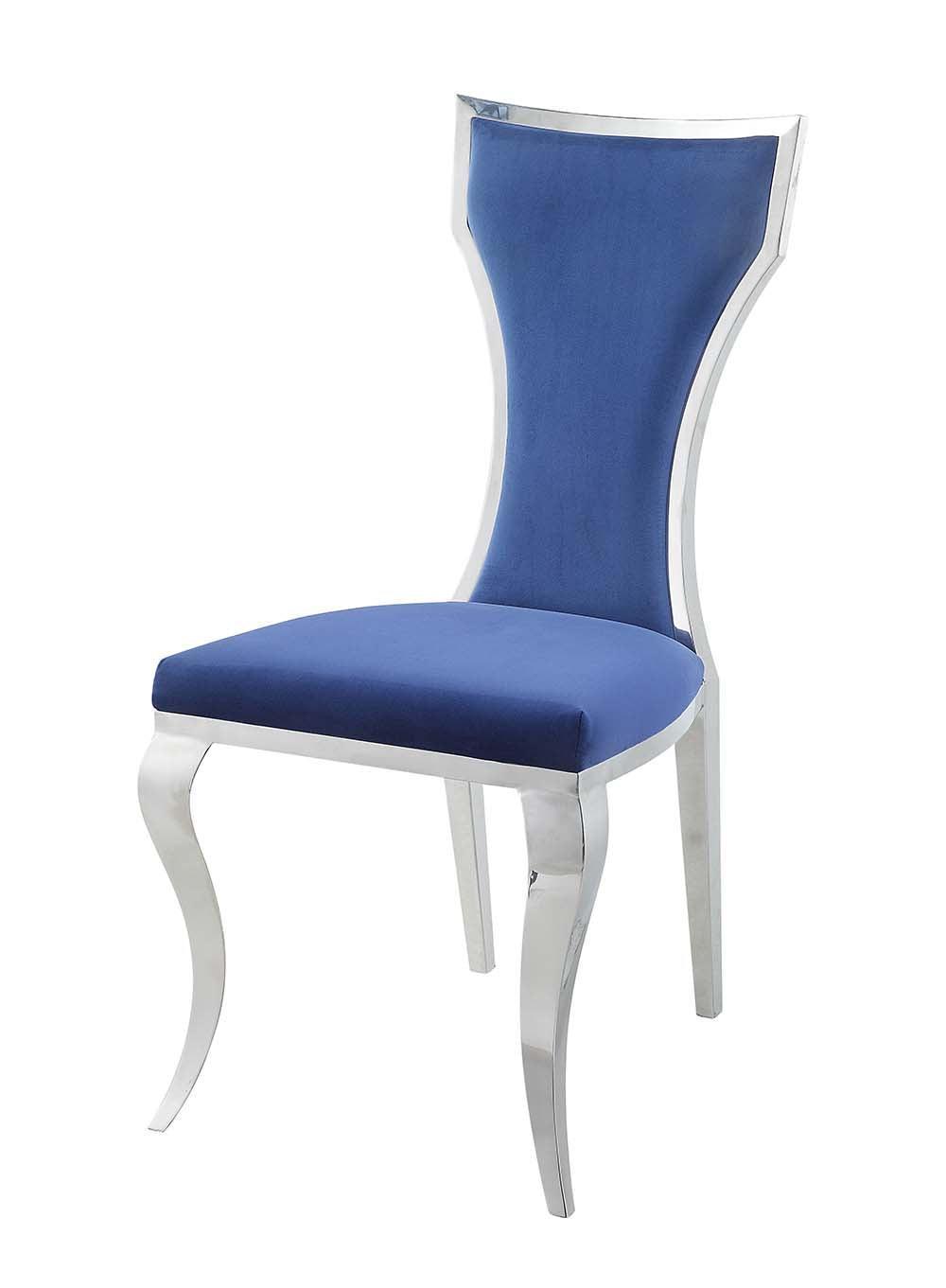 ACME Azriel Side Chair(Set-2), Blue Velvet & Mirroed Silver Finish FredCo