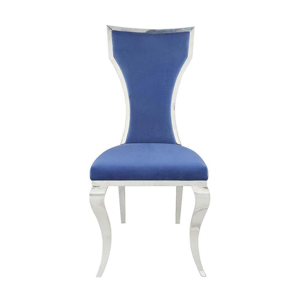 ACME Azriel Side Chair(Set-2), Blue Velvet & Mirroed Silver Finish FredCo