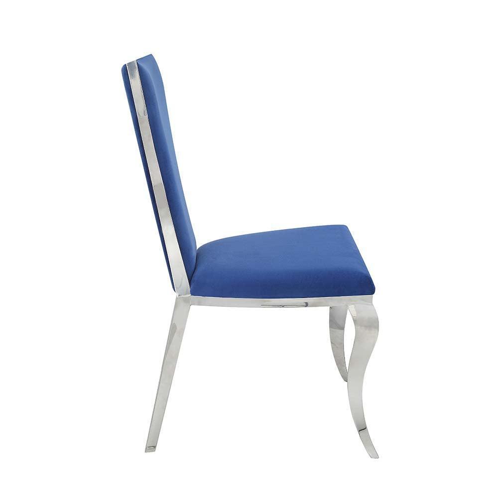 ACME Azriel Side Chair(Set-2), Blue Velvet & Mirroed Silver Finish FredCo