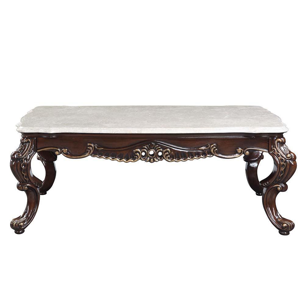 ACME Benbek Coffee Table, Marble & Antique Oak Finish FredCo