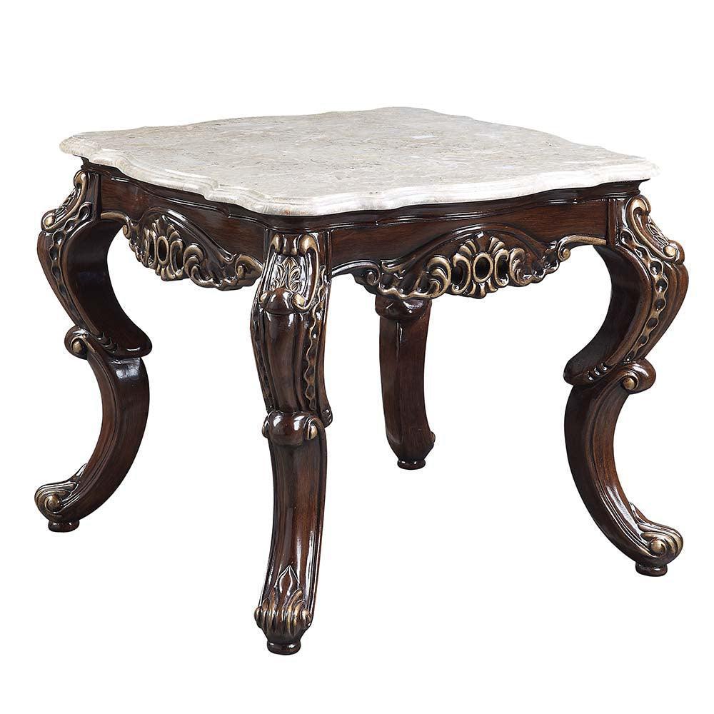 ACME Benbek End Table, Marble & Antique Oak Finish FredCo