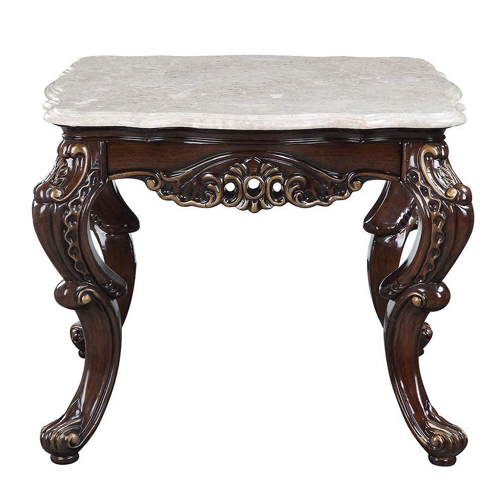 ACME Benbek End Table, Marble & Antique Oak Finish FredCo