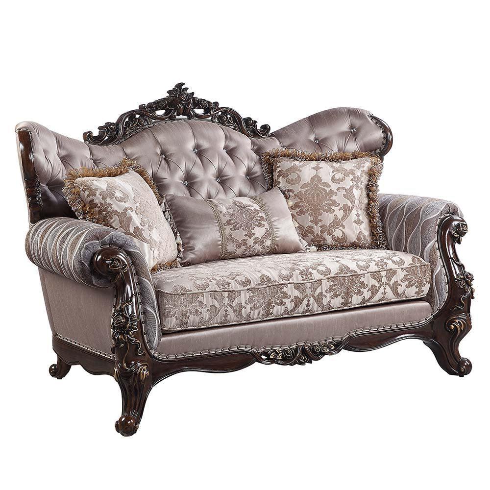 ACME Benbek Loveseat w/3 Pillows, Fabric & Antique Oak Finish FredCo