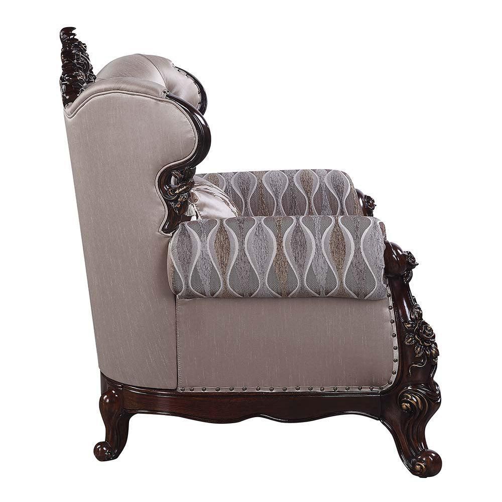 ACME Benbek Sofa w/5 Pillows, Fabric & Antique Oak Finish FredCo