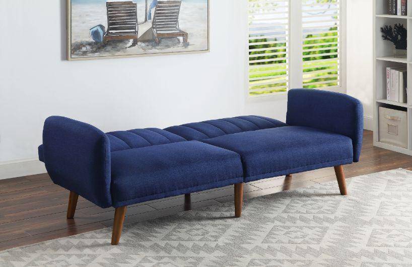 ACME Bernstein Adjustable Sofa, Blue Linen & Walnut Finish FredCo