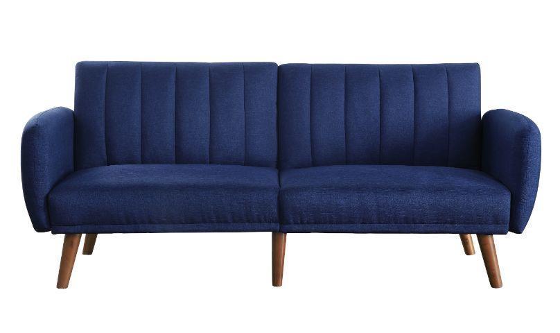 ACME Bernstein Adjustable Sofa, Blue Linen & Walnut Finish FredCo