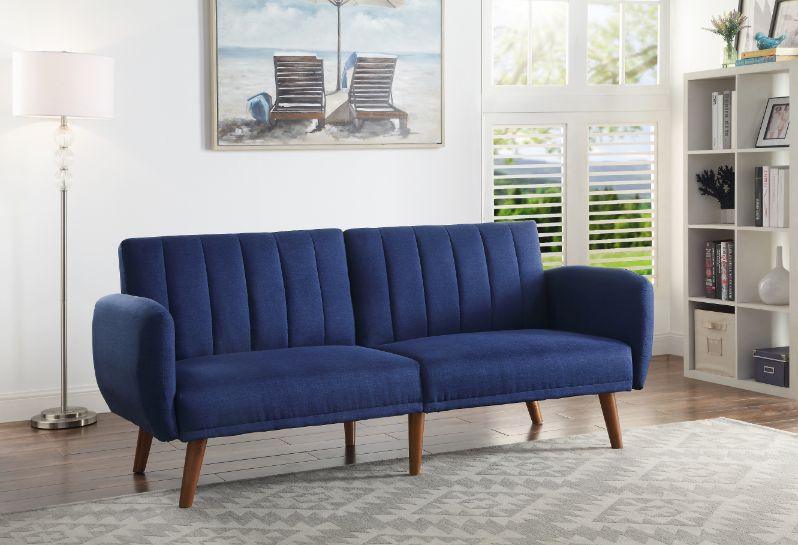 ACME Bernstein Adjustable Sofa, Blue Linen & Walnut Finish FredCo