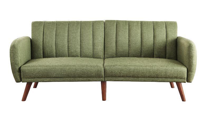 ACME Bernstein Adjustable Sofa, Green Linen & Walnut Finish FredCo