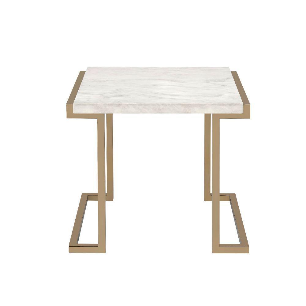 ACME Boice II End Table, Faux Marble & Champagne FredCo